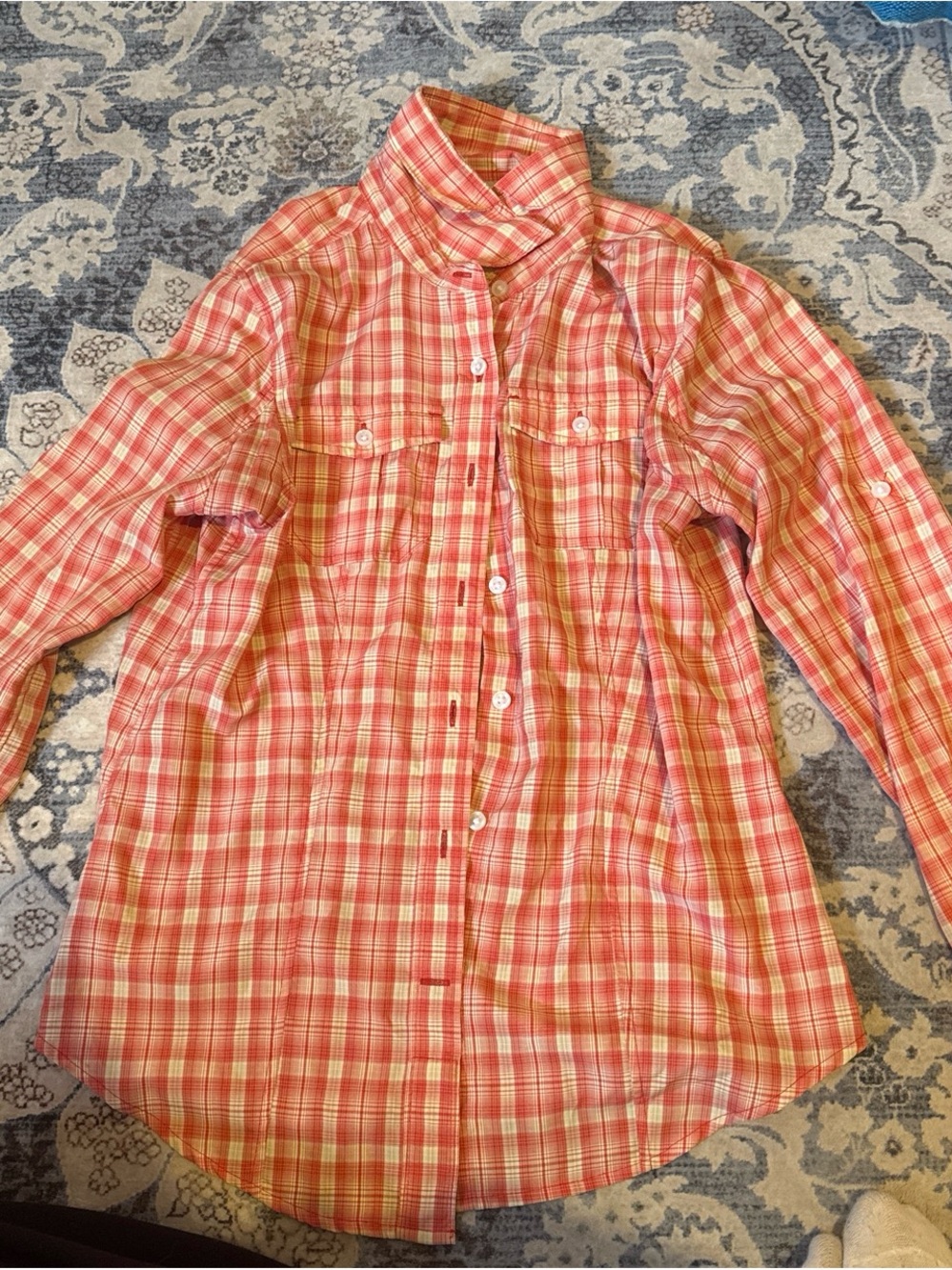 Duluth Trading Co Women’s Pink/ Coral Plaid Button-Front Shirt